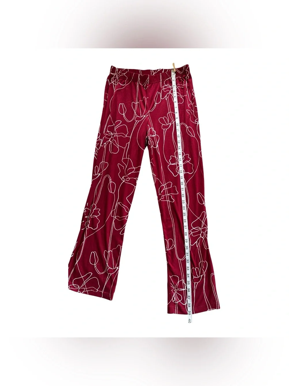 BCBG Burgundy Floral-Outline Short-Sleeve Pajama Set